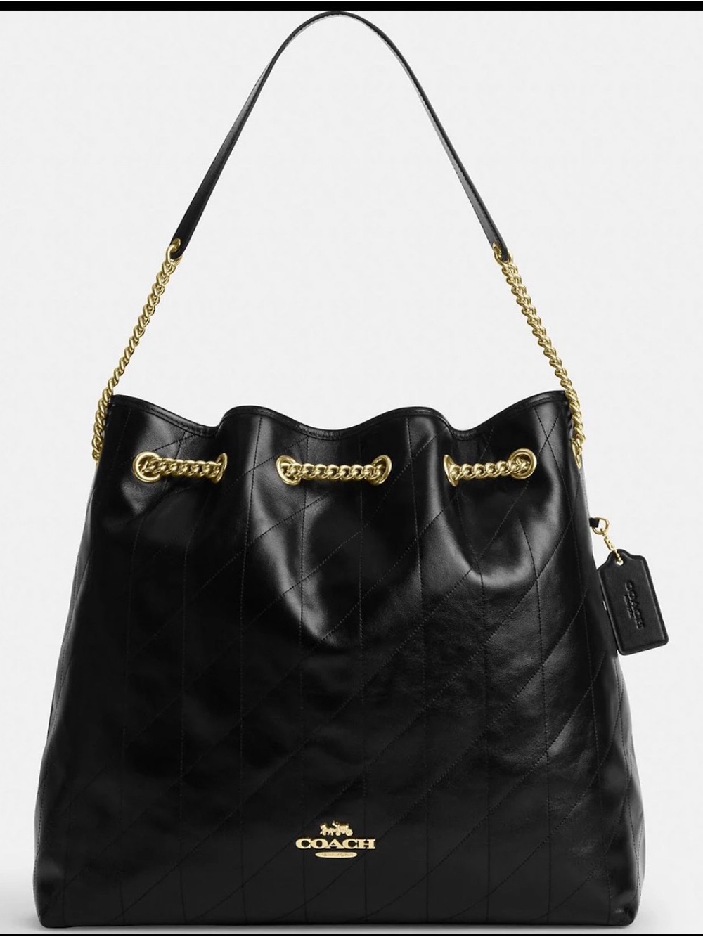 Coach Black Quilted Leather Shoulder Bag with Gold Chain Trim